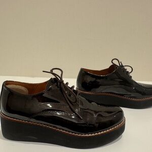 Elegant Brown Patent Leather Women's Platform Shoes